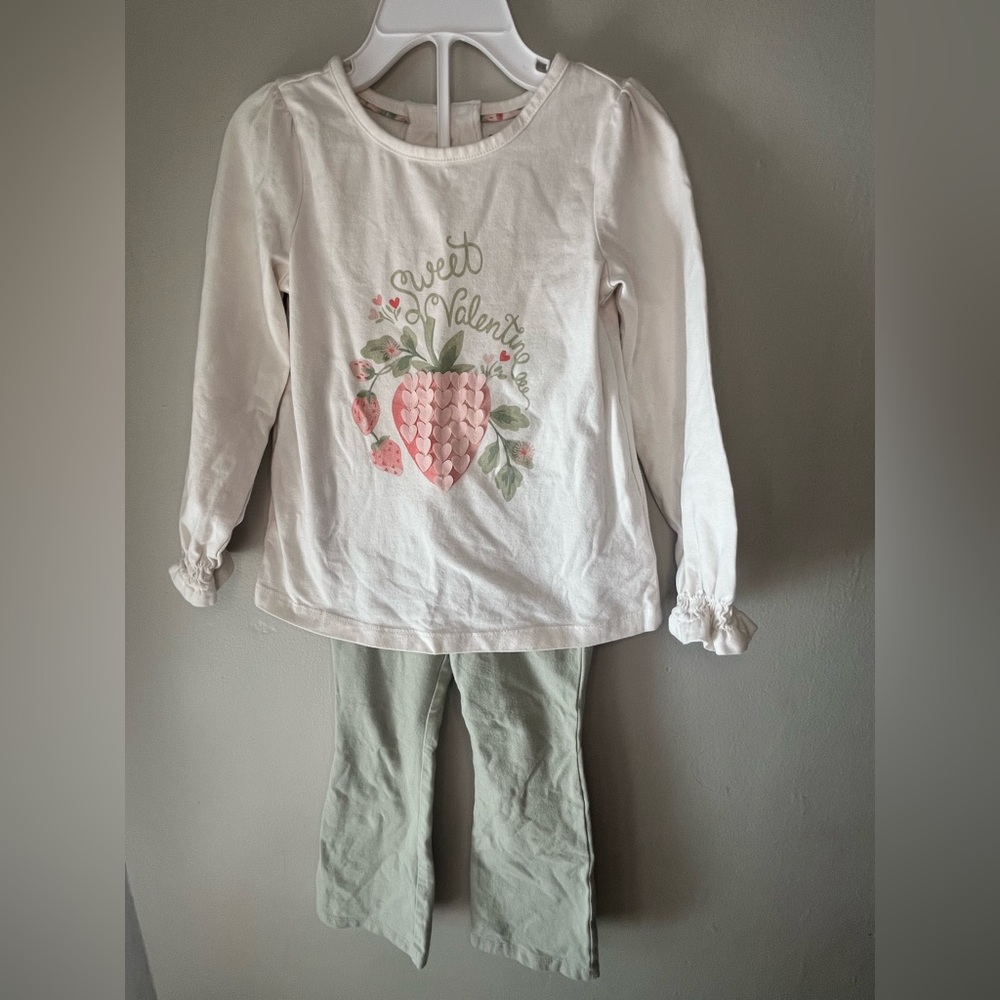 Cynthia Rowley Sweet Valentine Pink Green 2 Piece Shirt & Pants Outfit Size 3T